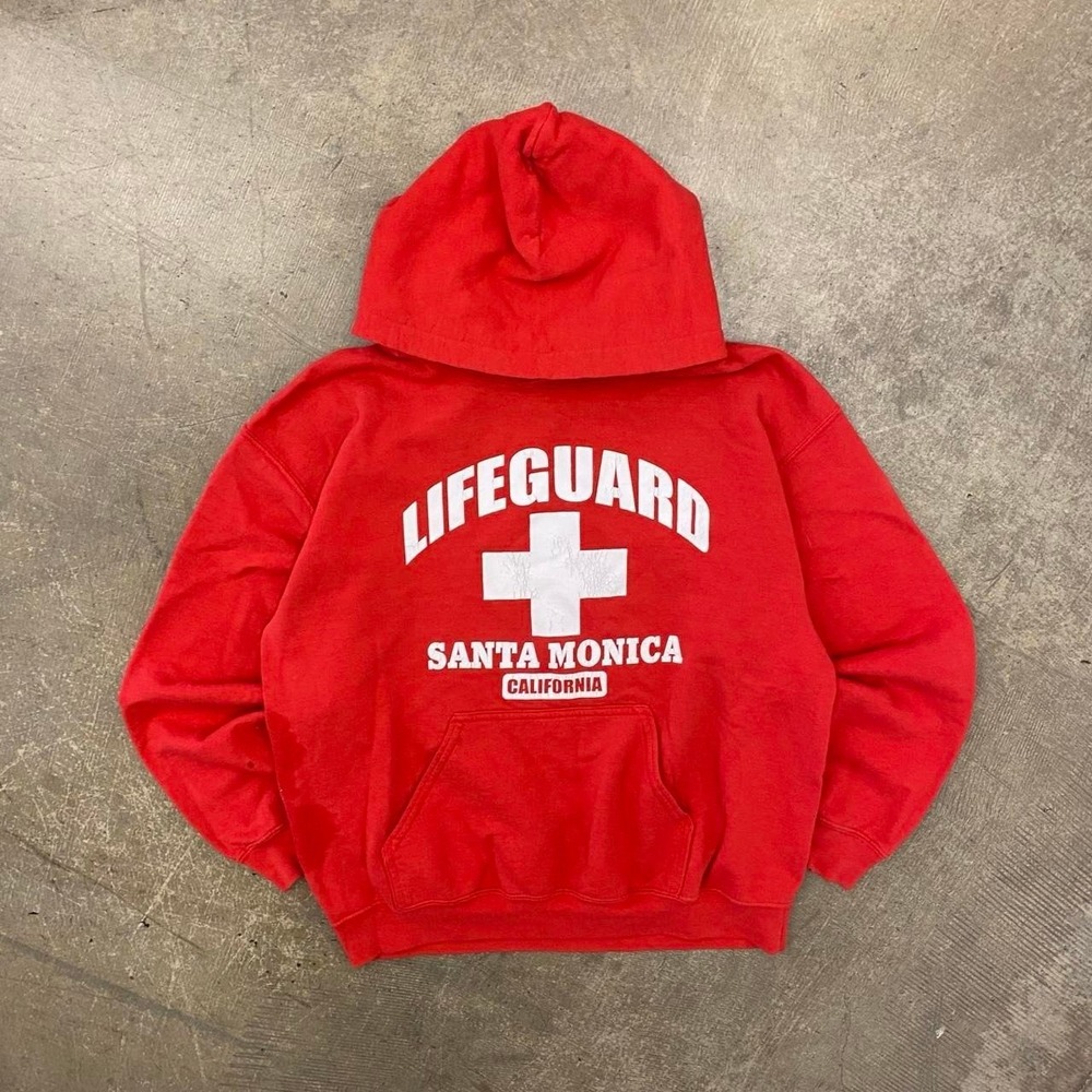 Vintage Lifeguard Santa Monica Beach California Surf Y2K Hoodie Size Large